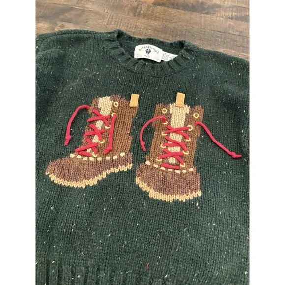 Vintage Kitestrings Wool Blend Sweater Hiking Boots Boys Size 4 - Picture 2 of 9
